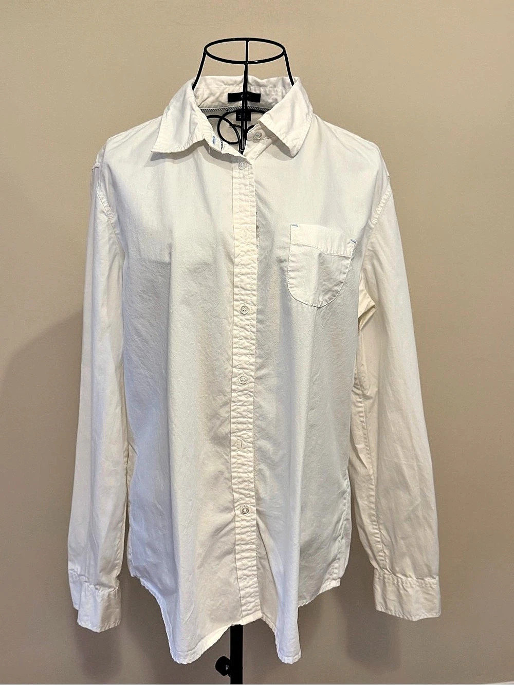 GAP Women's White Solid Collared Long Sleeve Button-Down Shirt Size 16